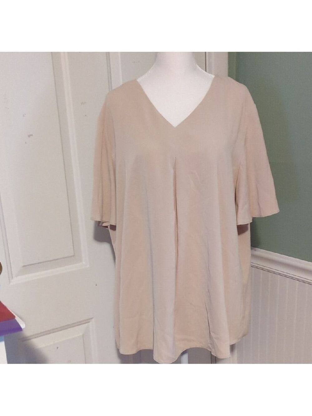 Anyally Nude Short Sleeve Top Blouse 2XL